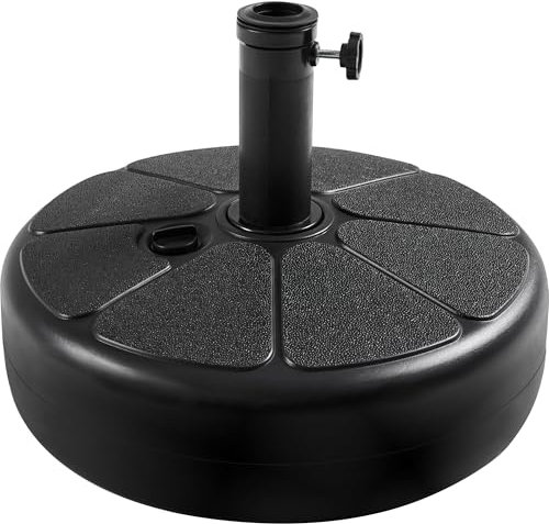 Soberine Base per Ombrellone da Giardino da Φ38mm o Φ48mm in HDPE Riempibile con Sabbia o Acqua 22L Rotonda Antiscivolo Piscina Esterno Spiaggia Nero