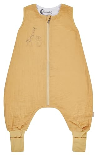 Sterntaler Schlafsack mit Beinen 68/74 Giraffe & Löwe – Musselin, Feinfrottee-Futter – Stulpen an Beinen – Zwei-Wege-Reißverschluss für einfaches Wickeln - 1,00 TOG – Baby Kleinkind Schlafsack, ocker