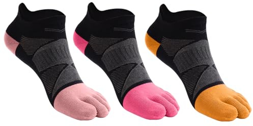 Azarxis tåstrumpor män kvinnor, ventilerande fem fingerstrumpor, sportstrumpor för löpning fitness, 3 par, Rosa + ros + orange - 3 par, M