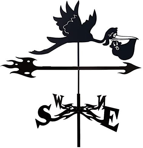 Girouette de jardin en métal avec cigogne, indicateur de direction, décoration de météore en fer pour maison, extérieur, abris de jardin, ornement de cour en fer, décoration de toits, outils de mesure