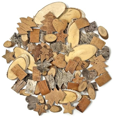 73 Stück Adventskranz Deko, Weihnachten Deko,Streudeko Weihnachten mit Holzscheiben und Baumrinde, Weihnachtsbaum, Sterne, Herzen, Schneeflocken Weihnachtsdekoration, Weihnachtsschmuck