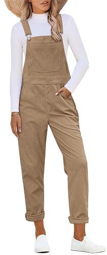 Roskiky Salopette da Donna con Spalline Regolabili in Cord, Elegante Jumpsuit con Tasche, Gamba Affusolata, Trendy Stile Anni 90, cachi, L