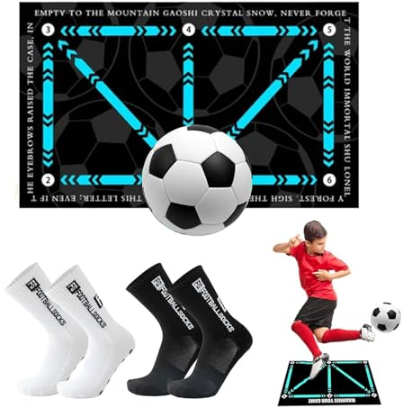 Fußballmatte Trainingsmatte Fußball, Rutschfeste Schritt Trainingsmatte, Ballkontrolle Trainingsmatte, Rutschfeste Fussballmatte Training, inklusive 2 Paar Socken, Maße 60x40 cm