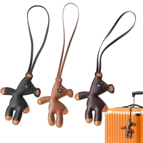 HOPCNF Taschenanhänger Bär Leder,3 Stück Niedlicher Schlüsselanhänger Leder,Bag Charms,Anhänger Tasche für Taschen,Schlüssel,Kinder Und Damen