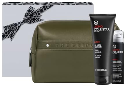 Collistar Cofanetto Uomo Doccia & Rasatura con Pochette, Gel Doccia Tonificante 250 ml + Mini Schiuma da Barba Aderenza Perfetta 75 ml + Pochette