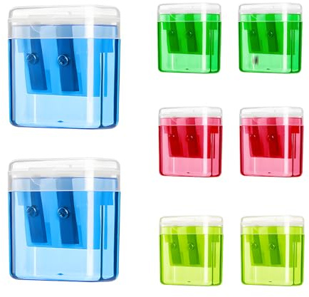 Praktischer Anspitzer mit Behälter – Set aus 8 Doppelloch Pencil Sharpener für Bleistifte, Buntstifte und Kinder – Kompakt und tragbar für Schule Büro und Zuhause
