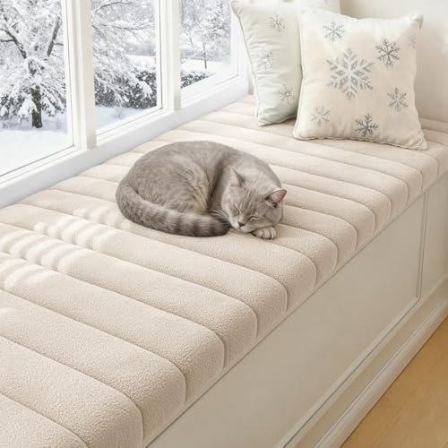 YFHT Sitzbank Polster 120x45cm Bankauflage Sitzkissen Bank mit Rutschfester Unterseite, Sitzauflage Bank mit Reißverschluss, waschbares Bankkissen, Esszimmerbank, Fensterbank, Gartenmöbel, Milk Tea