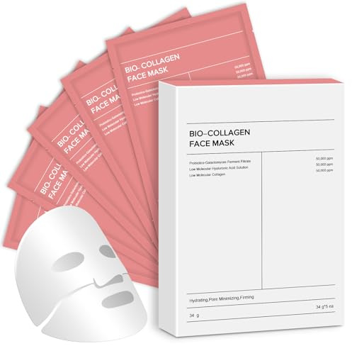 Bio Collagen Face Mask, 5 Pieces Hydrogel Overnight Masks, Hydrating, Moisturizing, Refining Pores, Anti-aging and Improving Skin (Red)