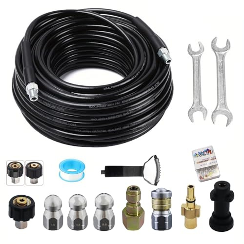 Neuytiky Kit Limpieza Canalones Karcher 10M – Compatible con K2-K7, Bosch, 5800PSI, Desatascador Profesional con 4 Boquillas y Adaptadores para Tuberías, Drenajes, Alcantarillas
