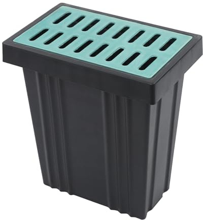 Catch Basin with Grate, 20x12x24in Catch Basin for Drainage with Fiber Glass Grate, Large Drainage Catchs Basins Heavy-Duty Drainage for Patios, Downspouts,Municipal Plumbing (No Pre-Drilled Holes)