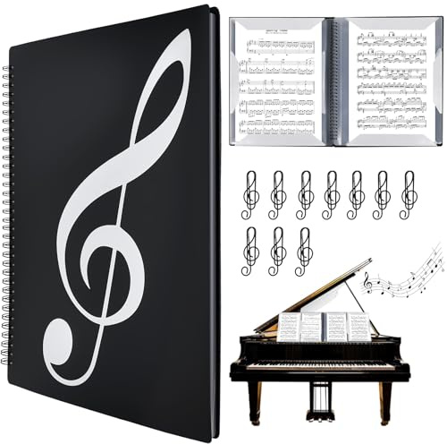 Rkixlix Notenmappe für Notenblätter A4 Notenordner Ausklappbar 40 Seiten | Notenmappe Music Sheet Chormappe Ringbuch Schwarz Registermappe Noten Notenhefter für Musiknoten Klavier Gitarre Violine