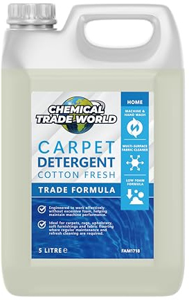 Chemical Trade World - Carpet Detergent - Cotton Fresh Carpet Shampoo for Machine & Hand Washing - Upholstery & Rug Cleaning Solution 5L