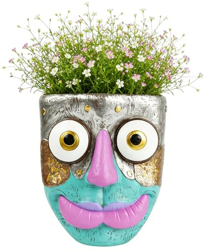 Face Planter Resin Wall Vase, Face Decorative Plant Pot, Wall Mounted Flower Holder for Home Garden Yard Balcony Terrace Porch Indoor Outdoor Living Room Modern Plant Display, 5.71x2.36x7.2 Inches