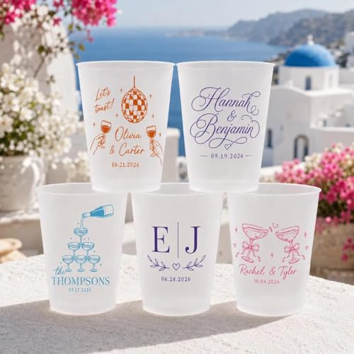 Vasos de plástico personalizados de 12/16 onzas, vasos de plástico personalizados, recuerdos de boda, boda promocional, vasos para fiestas, fiestas de compromiso (12 onzas, 20 unidades)