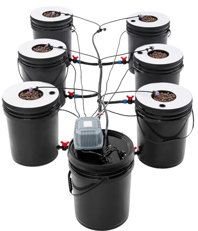 HauTour Hydroponik System, DWC Hydroponik System, Indoor Garten System, Hydroponik Anbau Set, 7 Eimer 20L, 132GPH Luftpumpe, Bodenloser Anbau für Salat Tomate Erdbeere, Balkon Gewächshaus Keller
