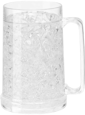 Nukinp Tazas para congelador, jarras de Cerveza de enfriamiento rápido de Doble Pared de 450ml para congelador, Jarra de Cerveza de plástico Transparente con asa
