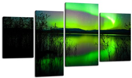 Leinwandbild Grünes Polarlicht LW330 Wandbild, Bild auf Leinwand, Kunstdruck Canvas, XXL Bilder, Keilrahmenbild, fertig aufgespannt, Wandmotiv24, 4 Teile, 180x115cm, Arktis, Nacht, Polarlicht