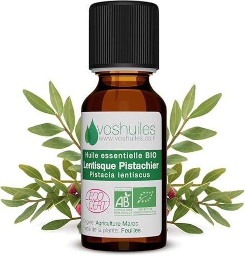 Voshuiles - Huile Essentielle Lentisque Pistachier Bio 10ml - Parfum Chaud - Réputée pour ses Vertus - Huiles Essentielles de Qualité - 100% Pure et Naturelle - HEBBD et Certifiée ECOCERT