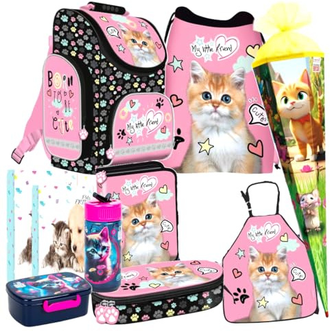 Katze Cat 10 Teile Set Schulranzen Ranzen Federmappe Tasche Tornister Schultüte 85 cm mit Sticker-von-Kids4shop