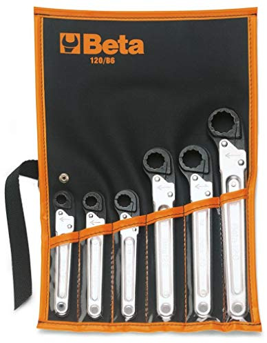Beta 1200050 Model 120/B6 Ratchet Opening Single Ended Bi-Hex Spanners, In Wallet, 6 Pieces