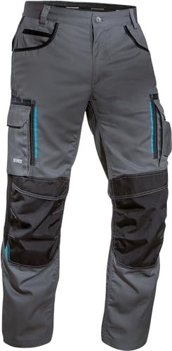 Uvex Tune-Up Men's Long Work Trousers - Robust Men's Work Trousers with Knee Pad Pockets - 35% Cotton - Grey - 52