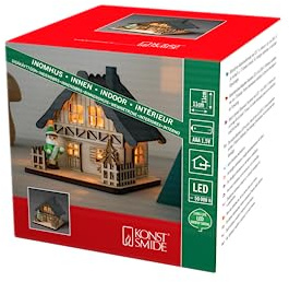 Konstsmide 3232-100 LED trähus julscen med grått tak julljus/inomhusbruk (IP20)/4 varmvita dioder/batteridriven: 3 x AA 1,5 V (exkl.)