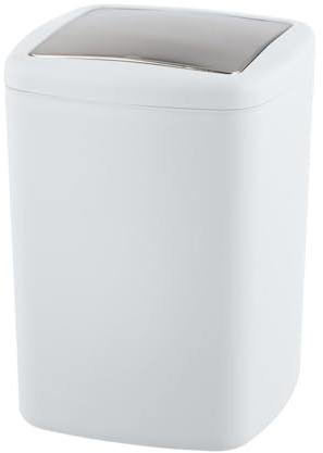WENKO Cubo con tapa abatible Barcelona blanco 8.5 l - Cubo de cosmética, absolutamente irrompible Capacidad: 8.5 l, Plástico (TPE), 20.5 x 28.5 x 20.5 cm, Blanco