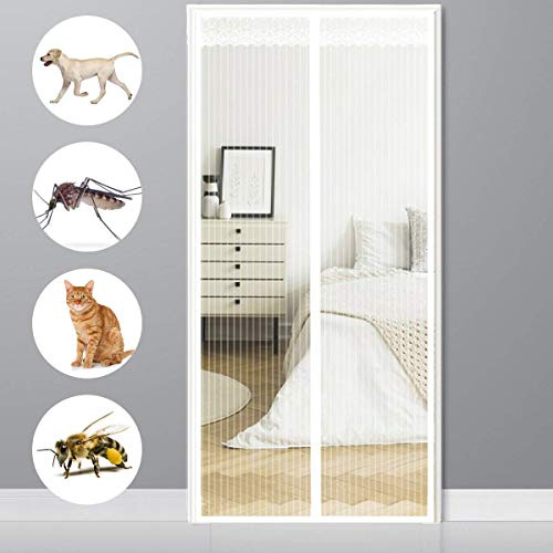 CHENG Tenda Magnetica zanzariera, Zanzariera per Porta 120x230cm, Rete, Chiude da Sola Porta zanzariera per Porte Finestre Balcone, Bianca