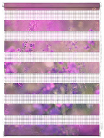 Lichtblick Doppelrollo Klemmfix ohne Bohren mit Motiv, Blumenwiese - Fuchsia Violett, Blickdicht, Made in Germany, Klemmträger 70 cm x 150 cm (B x L)