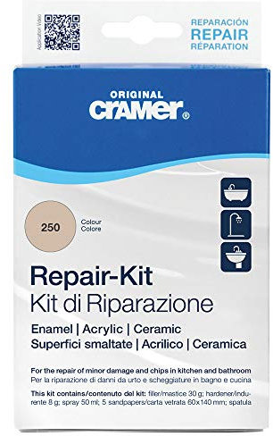 Cramer 16250IT Kit-Riparazione Superfici smaltate, Acrilico e Ceramica - beige bahamas/visione - per riparazioni durature di vasche da bagno, piatti doccia e lavabi