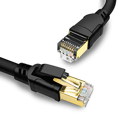 Yauhody Cable Ethernet Cat 8 2m RJ45 Câble Internet Blindé 40Gbps 2000MHz LAN Câble Réseau Haute Vitesse Plus rapide que Cat7/Cat6, pour Switch, Modem, TV, Router, POE, PC, Gaming (Noir)