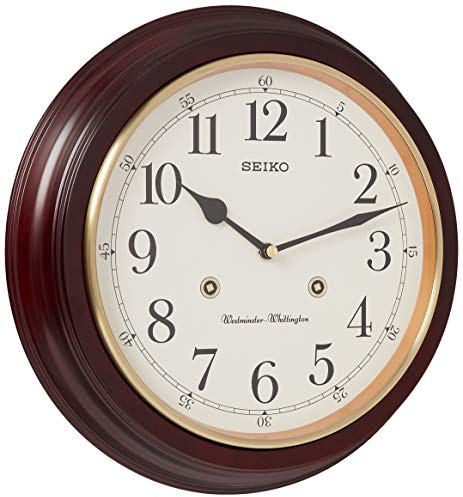 SEIKO QXH202ZLH Alder Wood Wall Clock with Dual Quarter Hour Chimes, Brown, 12 Inch