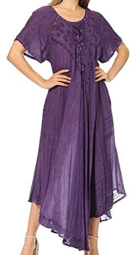 Sakkas 1701 - Robe Longue Maxi Sun à Broderies lacées et Broderies Lilia - A-Violet - OS