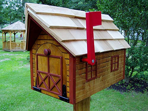 Landbriefkasten mit Flagge, Holzdach, roter Rand, handgefertigt, handgefertigt