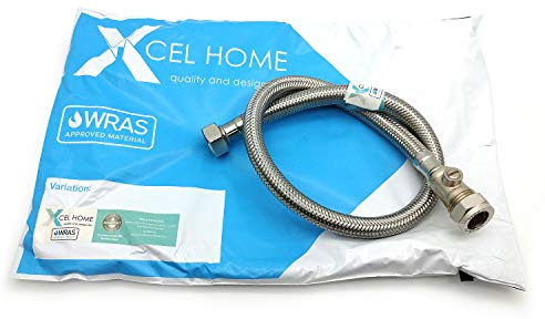 Xcel Home 15mm x 1/2 (600mm) Flexible Pipe Connector | WRAS Approved | Braided Stainless Steel Hose Flexi for Kitchen Sink & Bathroom Basin Taps | Compression & Isolation Valve | Flexi Connectors