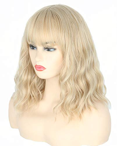 Topcosplay Damen Perücke Blond Bob Locken Hitzebeständig 100% Kunsthaar WIG für Cosplay Halloween Karneval Alltag (Blond)