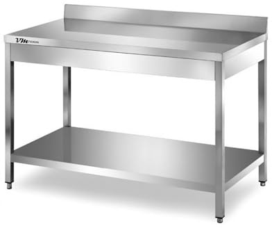 VM Europa - Gastro Arbeitstisch Edelstahl - 160 x 60 cm - AISI 430 Legierung - Mit Aufkantung - Mit Grundboden - Zubereitungstisch Edelstahltisch Grilltisch Zerlegetisch