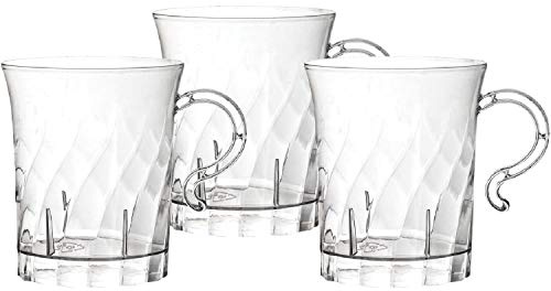 Party Essentials Hard Plastic 8 oz. Swirled Coffee/Tea/ Party Cups With Handle, Clear, 20 Count (N810-2)