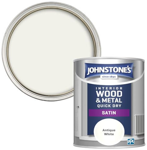 Johnstone's - Wood & Metal Paint - Satin Finish - Antique White - 750ml - Water Based - Non Drip & Quick Drying - Radiator Paint - Low Odour - Dry in 1-2 Hours - 8m2 Coverage per Litre