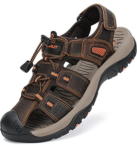 FLARUT Sandali Estivi Uomo Esterni PelleTraspirante Sandali Sportivi Scarpe da Trekking Passeggiata Fisherman Casual Sneakers Antiscivolo