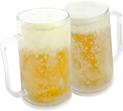Ölmugg för frysning: Frozen Mug ismugg kylmugg 0,4 liter 400 ml dricksglas med kylbatteri för permanent iskalla drycker (2 Ölglas)
