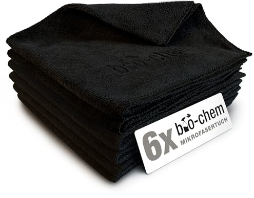 bio-chem 6X Mikrofasertücher 40x40cm schwarz | Fusselfreie Putztücher für Auto, Fenster & Haushalt | saugstarke Microfaser