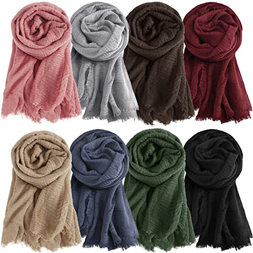 Zhanmai 8 PCS Women Hijab Scarf for All Season Cotton Muslim Scarf Shawl Crinkle Hijab Mixed Color(Bright Colors)