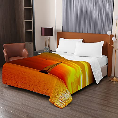 Oduo Moderna Colcha de Verano Colcha Bouti Colcha Acolchada para Cama Suave y Cómoda - Edredón Fresca Lavable para Primavera y Entretiempo Individual Matrimonio Infantil (150x200cm,Cielo Naranja)