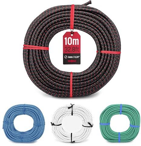 Magma Rotolo di Corda Elastica | Corde Elastiche da 6 mm di Diametro per Pesca, Vela, Campeggio, e Fissaggio Teloni | Extra Forte, Per Interno, Esterno, Giardino e Auto (25, Nero)