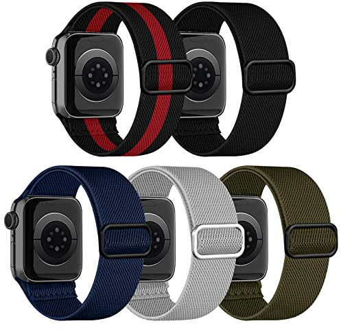 Chinbersky 5-pack klockarmband kompatibla med Apple Watch, 41 mm, 40 mm, 38 mm, justerbar elastisk stretchig nylonrem, sportband, ögla, ersättningsband för iWatch serie 8/7/6/5/4/3/2/1/SE