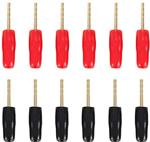 Greluma 12 Piezas Tipo de tornillo con pasador de clavija banana, conectores de cable de alambre de altavoz de 2 mm, clavijas banana chapadas en oro
