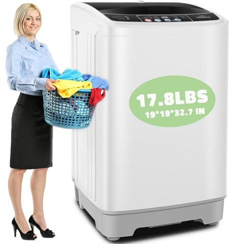Nictemaw Portable Washing Machine, 17.8Lbs Capacity Portable Washer with Drain Pump, 10 Wash Programs 8 Water Levels, 2.4 Cu.ft Full-automatic Compact Washer Machine for Apartment, Dorm, Rvs