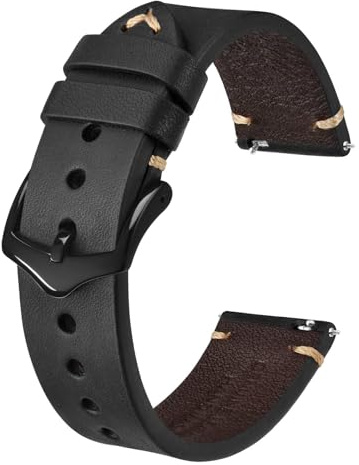 BISONSTRAP Uhrenarmband für Herren, Handgefertigte Stiche Leder Armband, Schnellverschluss, 18mm 20mm 22mm