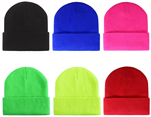 Geebuzz Lot de 6 bonnets pour enfants, filles, garçons, colorés et extensibles, tricotés, unisexes de 1 à 10 ans, motif tête de mort pour l'hiver et l'automne, Lot de 6,Multicolore,1, taille unique